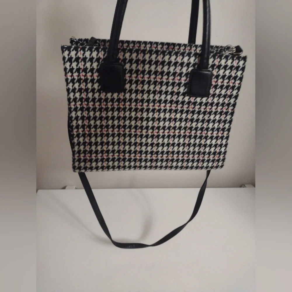 Vtg Preston & York Houndstooth Purse Bag Tote Crossbody Acrylic Wool Polyester - Picture 3 of 10